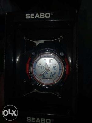 Round Black And Red Seabo Sports Watch