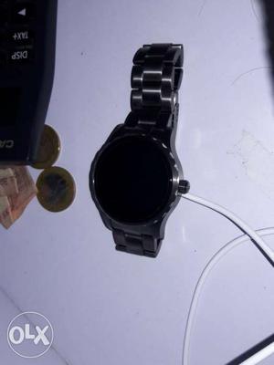 Round Silver Framed Digital Watch With Silver Link Bracelet