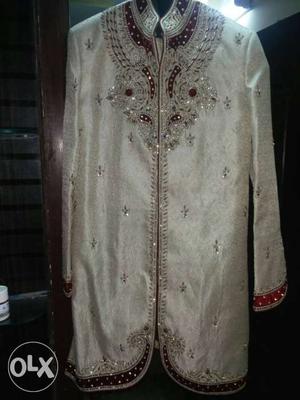 Silver-colored And Red Sherwani
