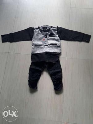 Toddler's Black And Grey Long-sleeved Top And Pants