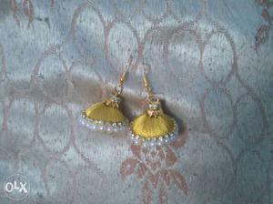 White Pearl-beaded Yellow Jhumka Earrings new piece