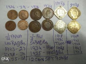 12 coin set British Indian coin 100%original
