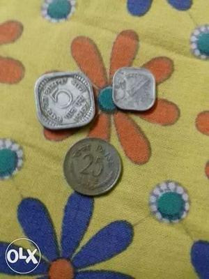 5, 1, And 25 Indian Paise Coins
