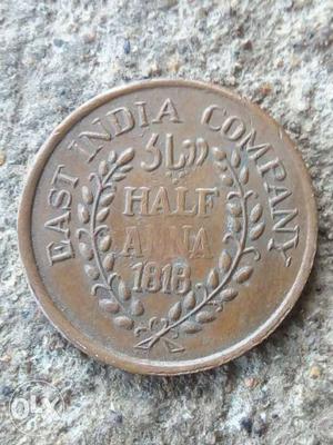 Cooper Half Anna  Round Coin