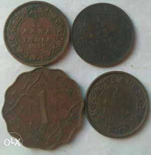 Four Indian Anna Coins
