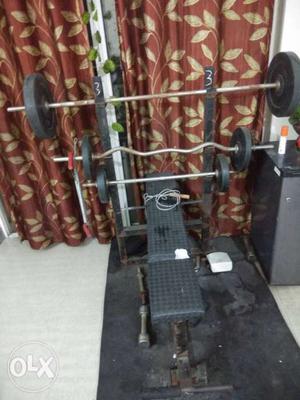 Gym Set table -included dumbles 3 iron rods and