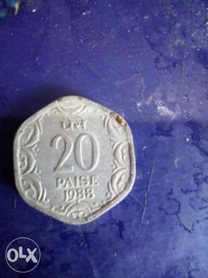 Hexagon Silver 20 Paise Coin
