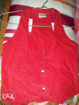 In rs 200_Red corduroy koti,short,its for size M