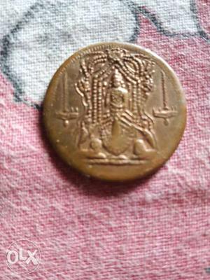 Round Copper Hindu Deity Emboss Coin