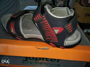 Toddler's Black, Red, And Grey Velcro Sandal