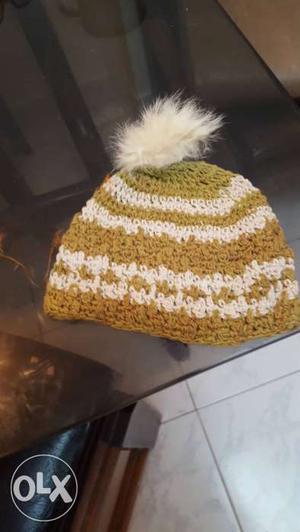Brown And White Knitted Cap