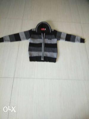 Kid's Gray And Black Full-zip Jacket