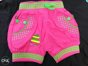 Toddler Girl's Pink And Green Shorts