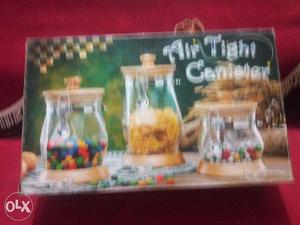 Air Tight Canisters-Set of 3-Food Grade Plastic Body&Wooden