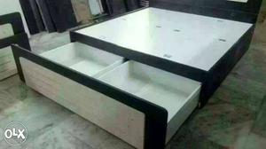 Black And White Wooden Storage Bed Framed