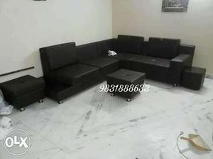 Black Leather Sectional Couch With Ottoman