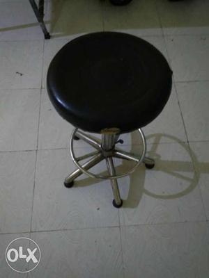 Black Leather Stool With Silver Base