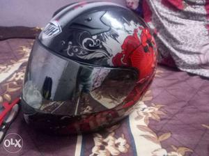 Black, Red, And Gray Floral Full-face Helmet