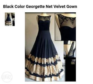 Black colour georgette net velvet gown