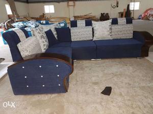 Blue Fabric Sectional Couch