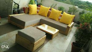 Brand new pine wood low height L type corner sofa