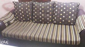 Brown And White Stripe Fabric 3+2-seat Sofa