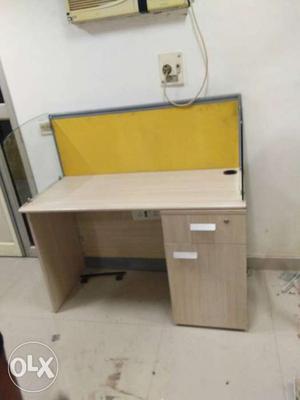 Brown And Yellow Wooden Single Pedestal Desk