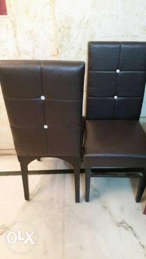 Brown Leather Padded Chairs Dinning Good condition 6 nos