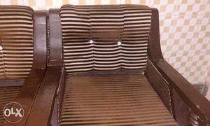 Brown Wood-framed Fabric Pad Armchair
