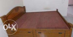 Brown Wooden Bed Frame With Drawers