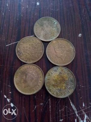 Five Round Bronze Coins Collection