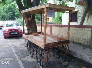 Gray Wooden Wheeled Cart