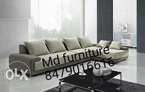 Grey Suede Corner Sofa With Pillows