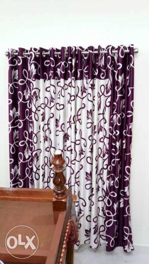 Maroon And White Floral Grommet Curtain