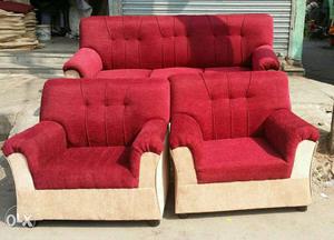 Red and cream mind blowing fabrics sofa set 3+1+1