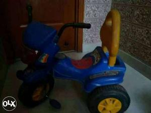 Toddler's Blue And Yellow Ride-on Toy Motorcycle