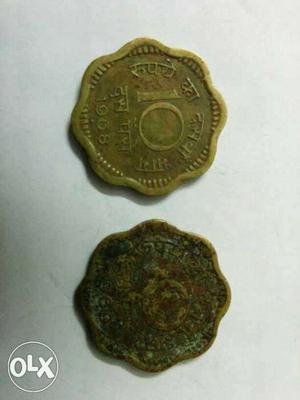 Two 10 Copper Flower Shape Coins
