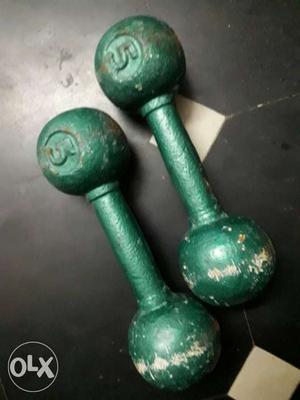 Two 5 Green Fixed Weight Dumbbells