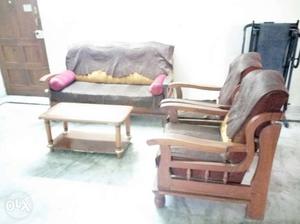 Wood Sofa Set With Coffee Table(Shifting out of Bangalore)
