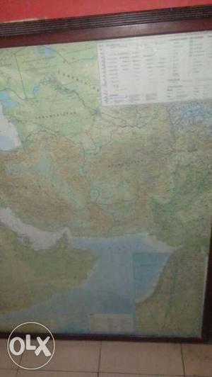 World Map With Brown Wooden Frame