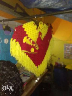 Crochet Yellow And Red Poncho