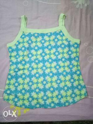 Green And Blue Floral Fabric Tank Top