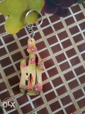 Green And Pink Floral Print Keychain