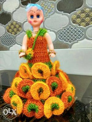 Orange And Yellow Knitted Dress Doll