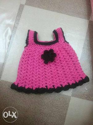 Pink And Black Crochet Shirt for 0-3 months girl