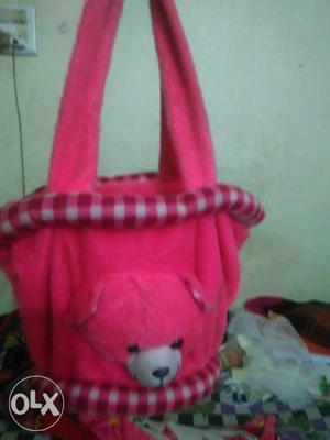 Pink Bear Head Designed Tote Bag