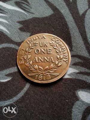 Round Bronze  UK One Anna Coin