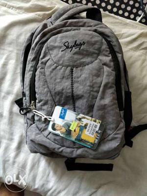 This is a grey laptop backpack from skybags. It