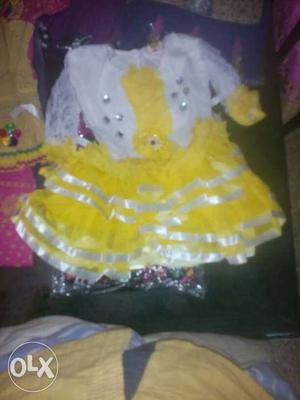 Toddler's White And Yellow Long Sleeve Dress