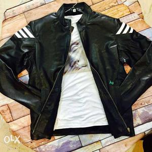 Black Adidas Leather Zip-up Jacket